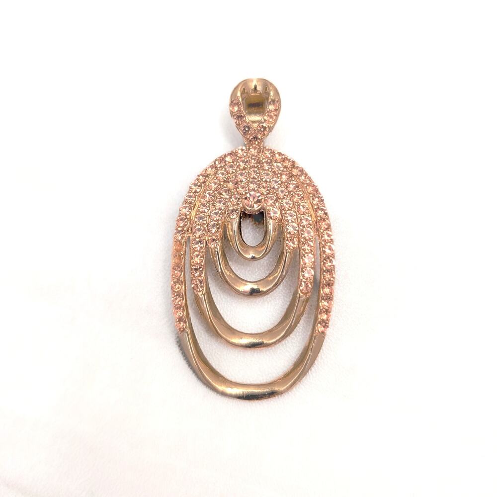 Vintage Pendant Large Gold Tone Nested Ovals with Peach Tone Gems (Some Missing)